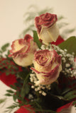 3 White Glittery Roses Bouquet (Red Glitter)