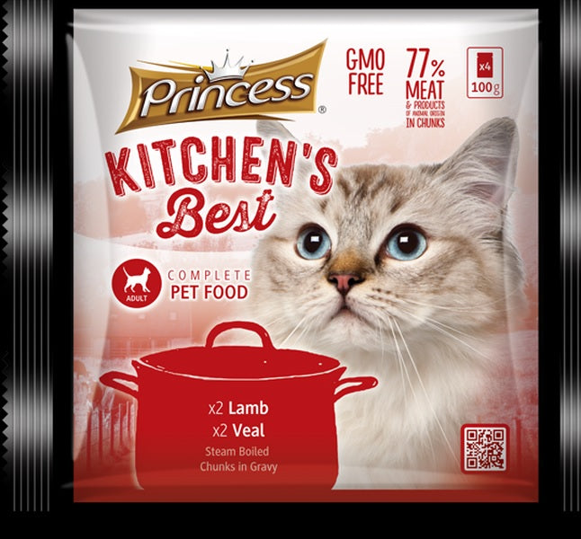 Princess Kitchen's Best Adult Cat x2 Lamb, x2 Veal - 4pkt x 100g